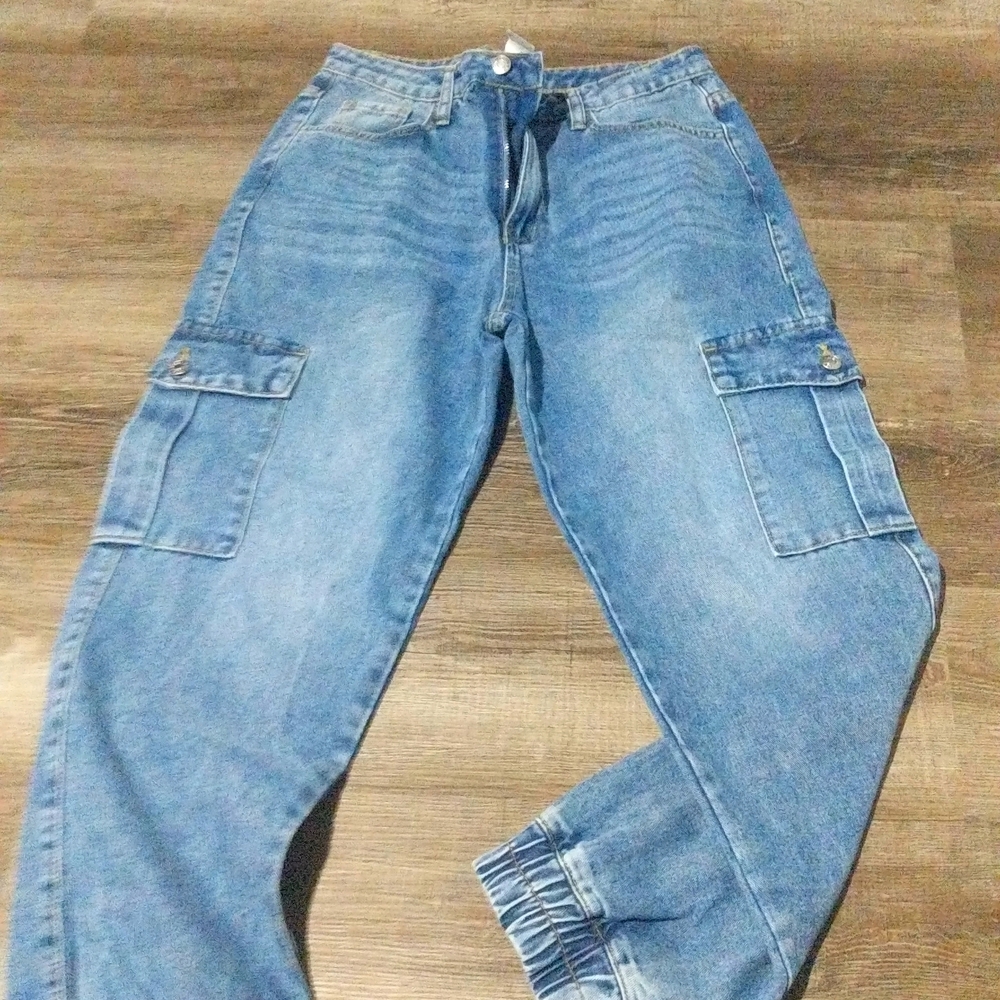 Women's Medium Wash Flap Pocket Denim Joggers size 30